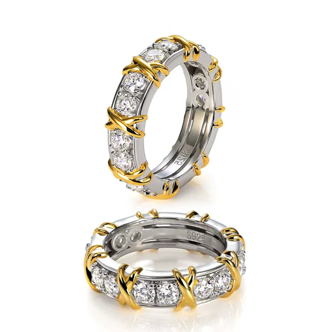 Anel Dezesseis Pedras Moissanite Banhado a Ródio Branco