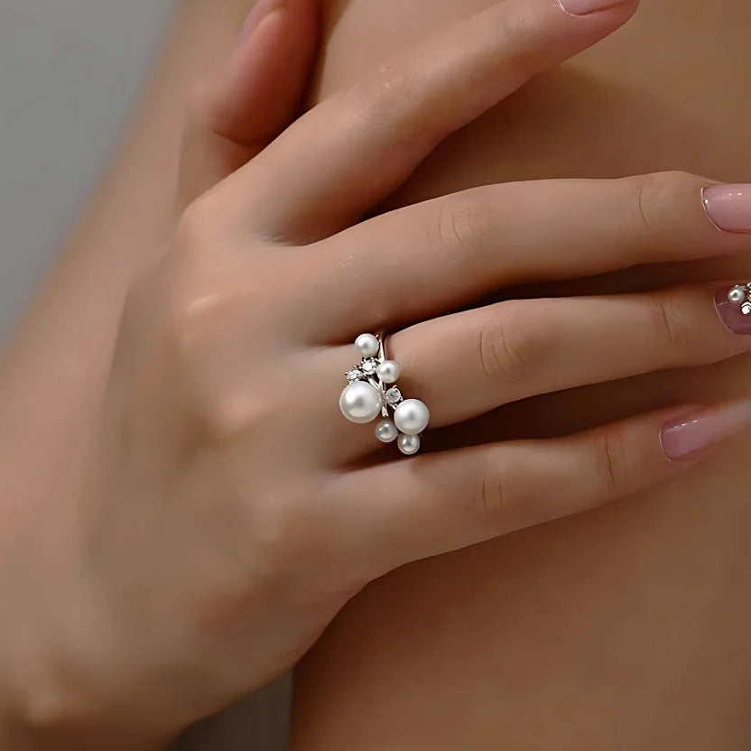 Anel Luna com Pérolas e Moissanite