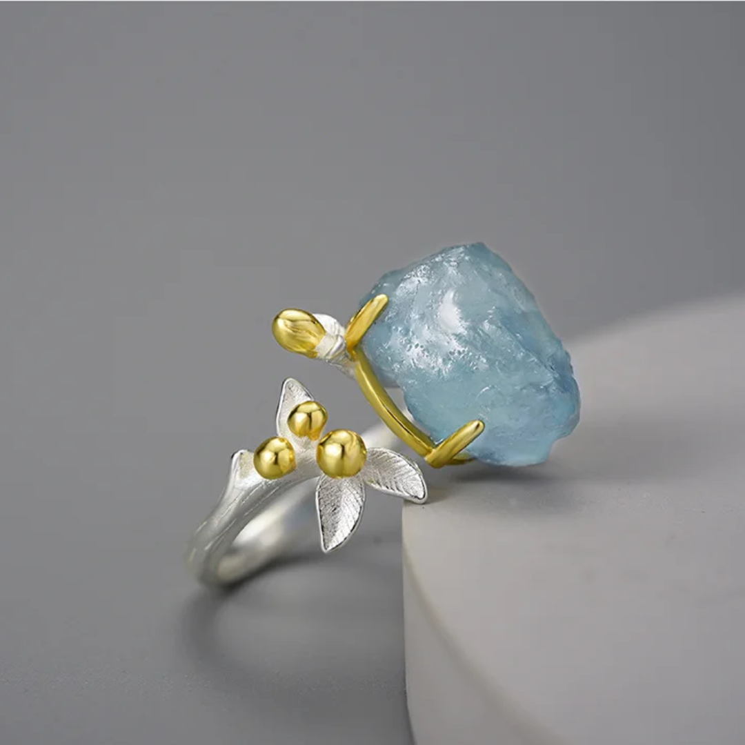 Anel em Prata 925 com Pedra Natural Aquamarine
