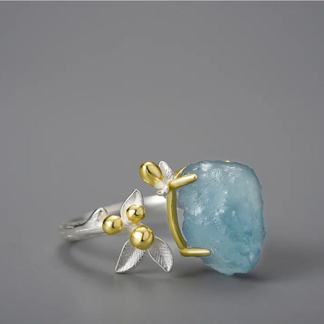 Anel em Prata 925 com Pedra Natural Aquamarine