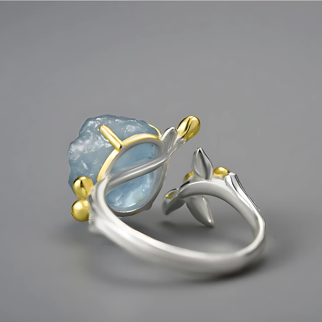 Anel em Prata 925 com Pedra Natural Aquamarine
