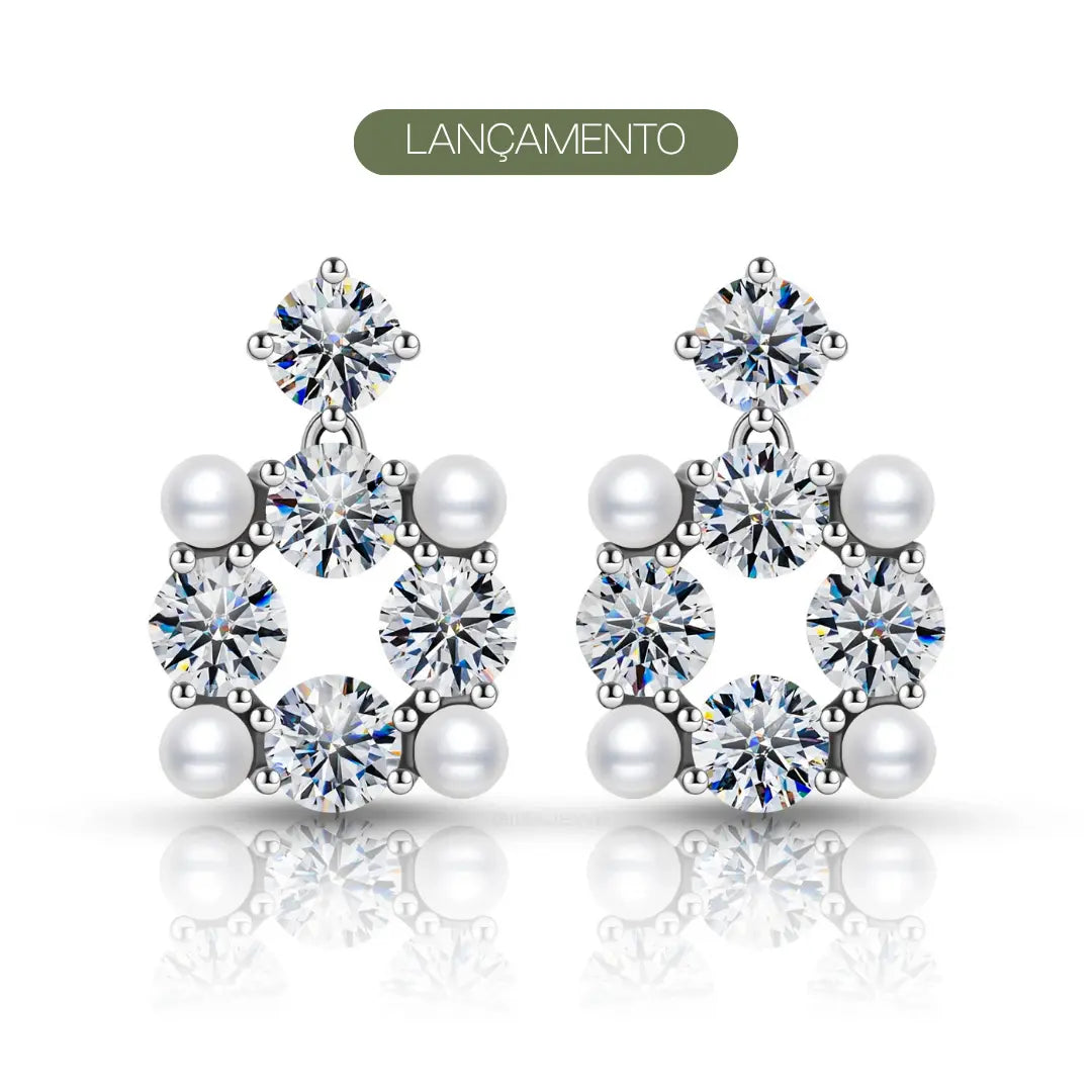 Brinco Pearlisse com Moissanite e Pérolas