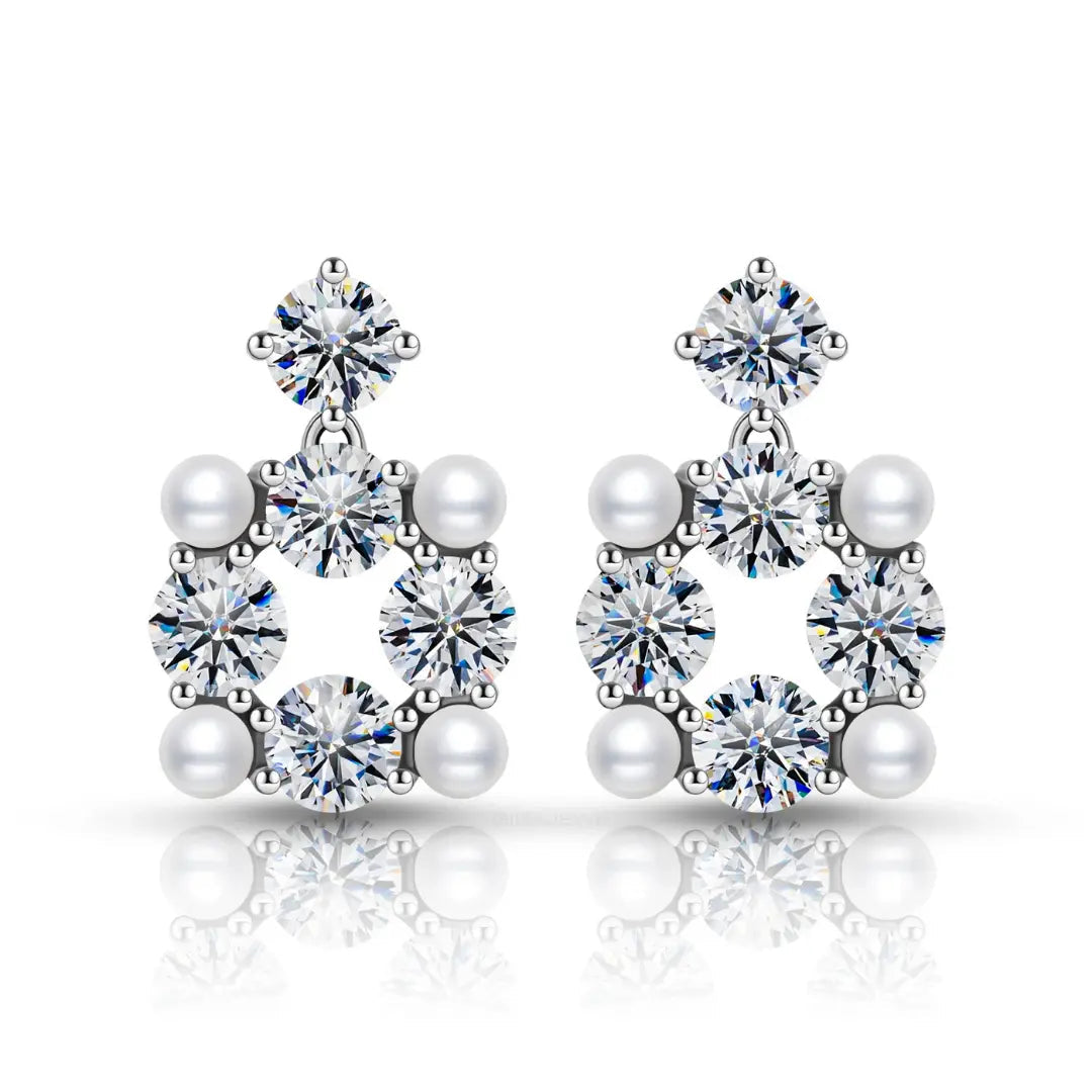 Brinco Pearlisse com Moissanite e Pérolas