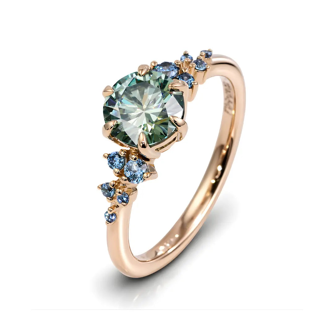 Anel de Noivado Lumera com Moissanite Verde-Azul