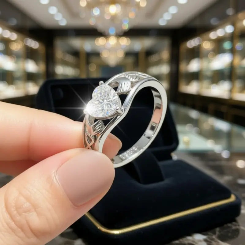Anel Aurel Prata 925 Moissanite Deluxe Coração