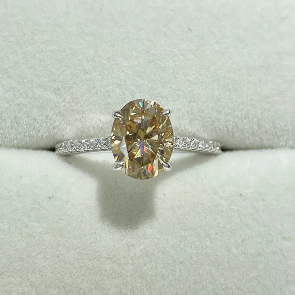 Anel Solitário Kalem Moissanite Oval Champagne