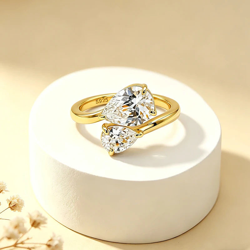 Anel Duas Moissanites Gota Deluxe Toi et Moi 2.8CT