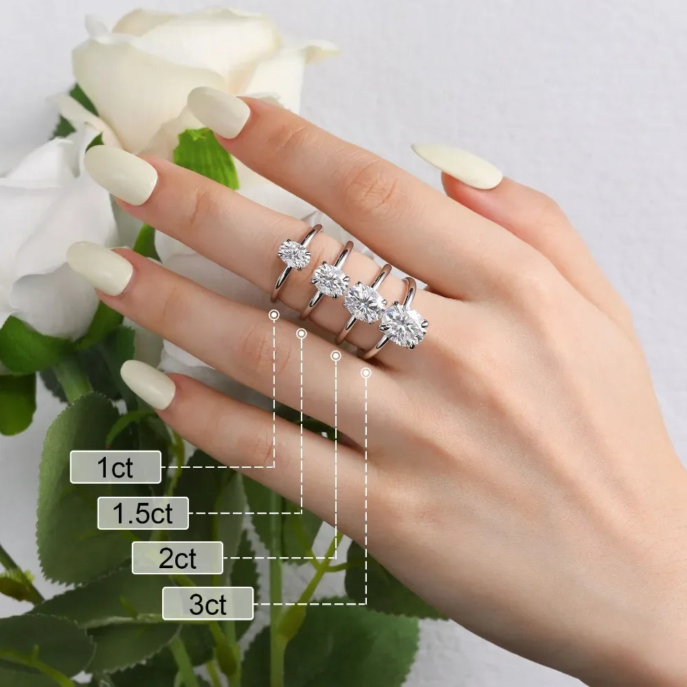 Anel Solitário Prata 925 Moissanite Oval 3Ct