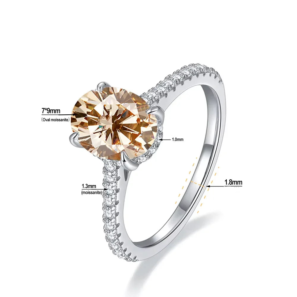 Anel Solitário Kalem Moissanite Oval Champagne