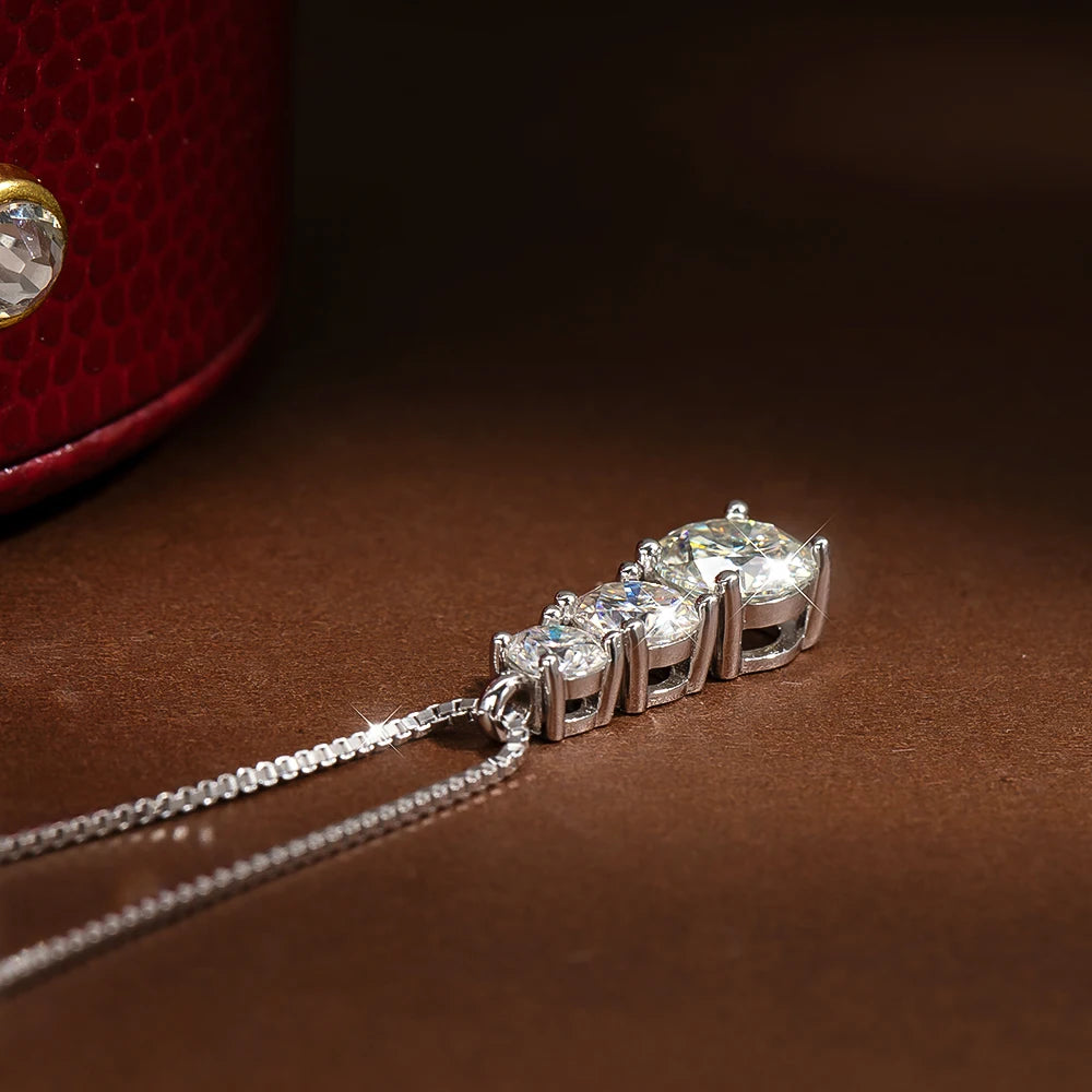 Colar em Prata 925 Três Pedras Moissanite