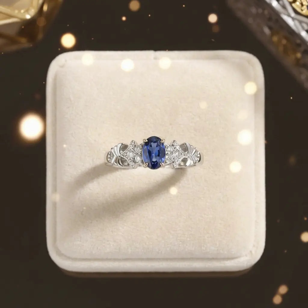 Anel Éclat Bleu com Safira e Moissanite