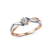 Anel Solitário em Ouro 14k Bicolor com Diamante 0,03ct (Quilate)