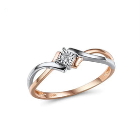 Anel Solitário em Ouro 14k Bicolor com Diamante 0,03ct (Quilate)
