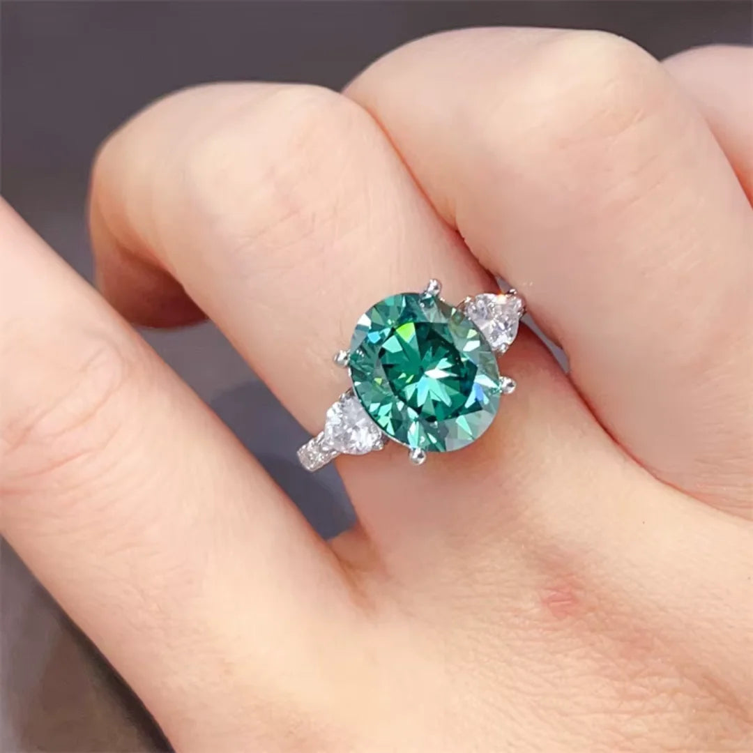 Anel Mirtys com Moissanite Verde Oval 5Ct