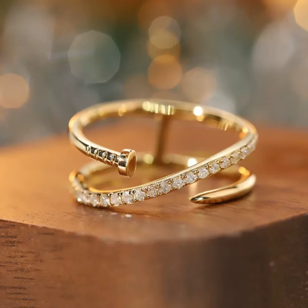 Anel Nail Style em Ouro 18K com Diamantes Naturais