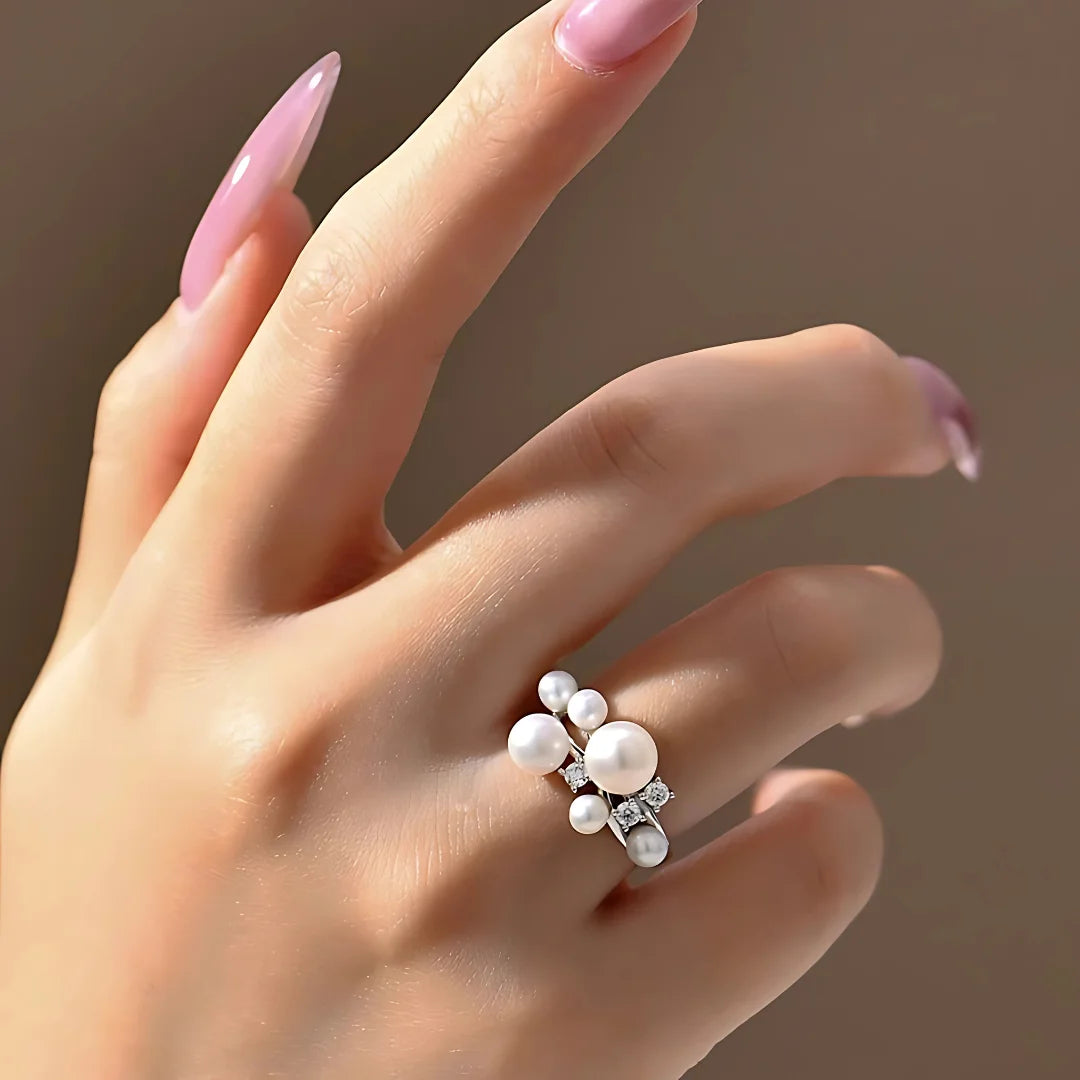 Anel Luna com Pérolas e Moissanite