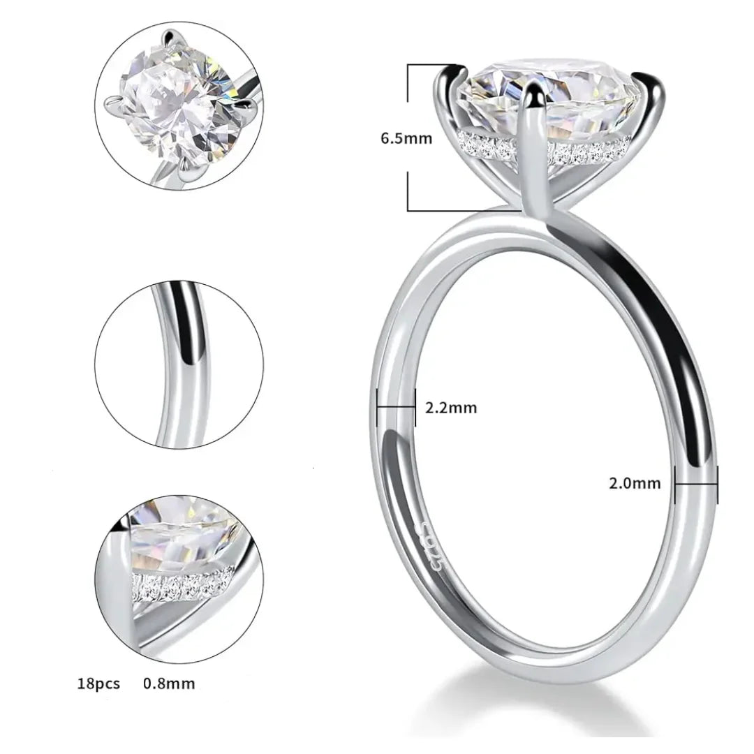 Anel Solitário em Prata 925 com Moissanite Oval