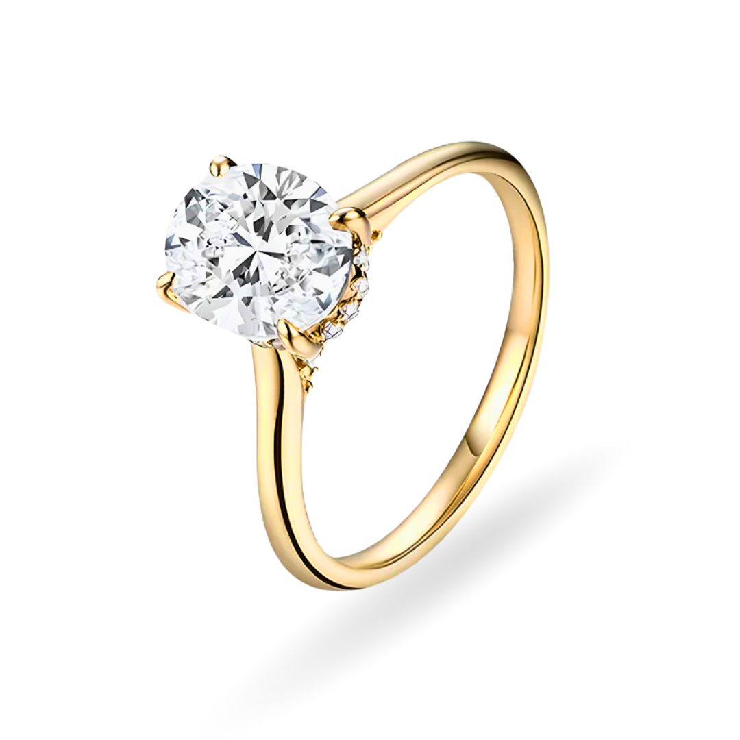 Anel Solitário Quatro Garras Moissanite Oval 2Ct Banhado a Ouro 18K