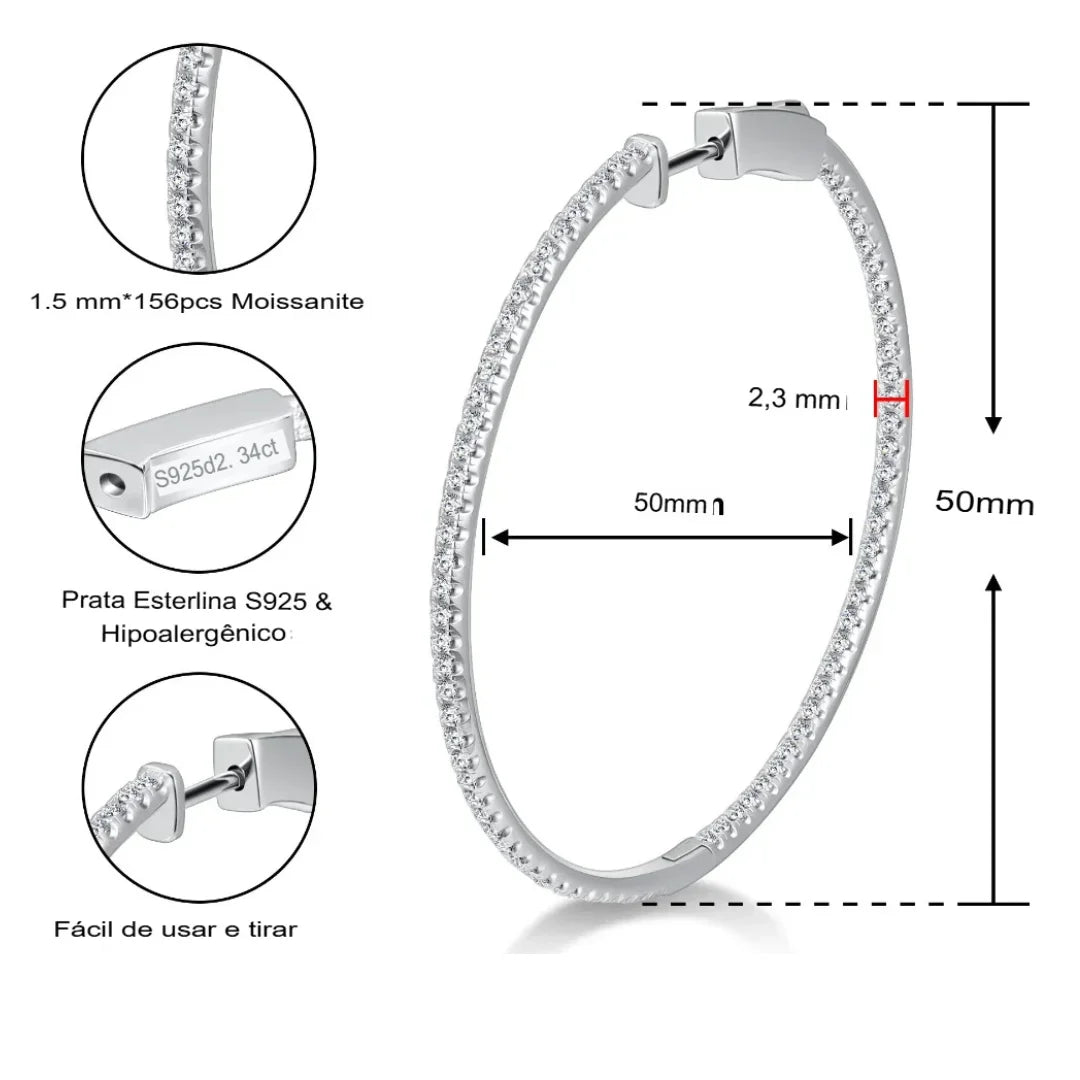 Brinco Argola Ollys Cravejado com Moissanite