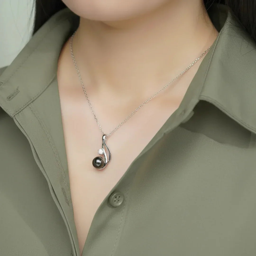 Colar Pérola Negra Natural do Taiti com Moissanite