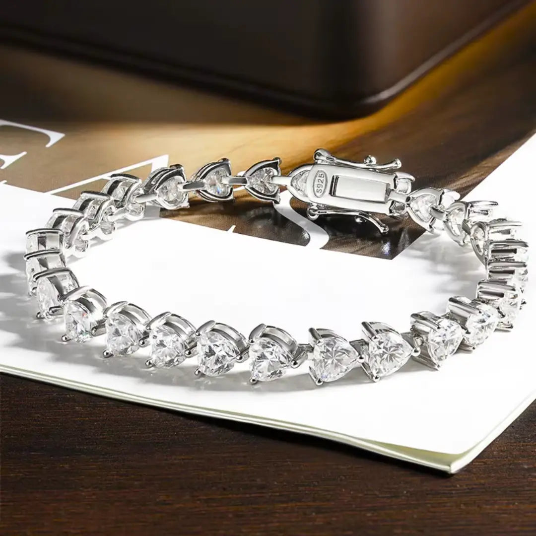 Pulseira Riviera com Moissanite Coração 1Ct
