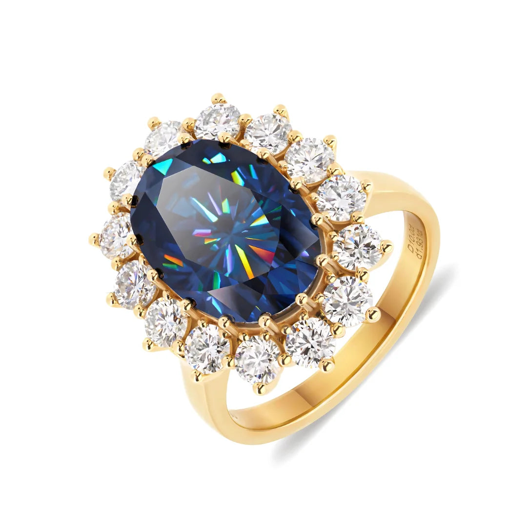 Anel Lady Di em Ouro 18K com Moissanite Azul 8Ct