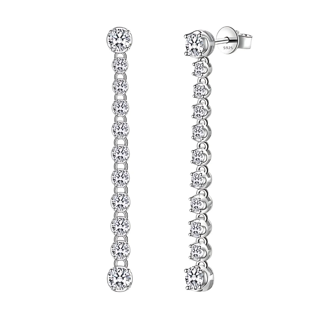 Brinco em Prata 925 Longo Onze Pedras Moissanite