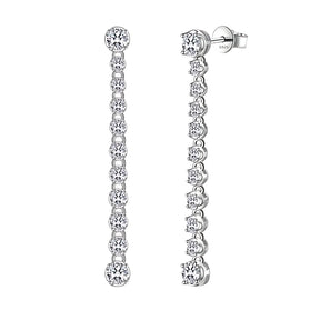 Brinco em Prata 925 Longo Onze Pedras Moissanite
