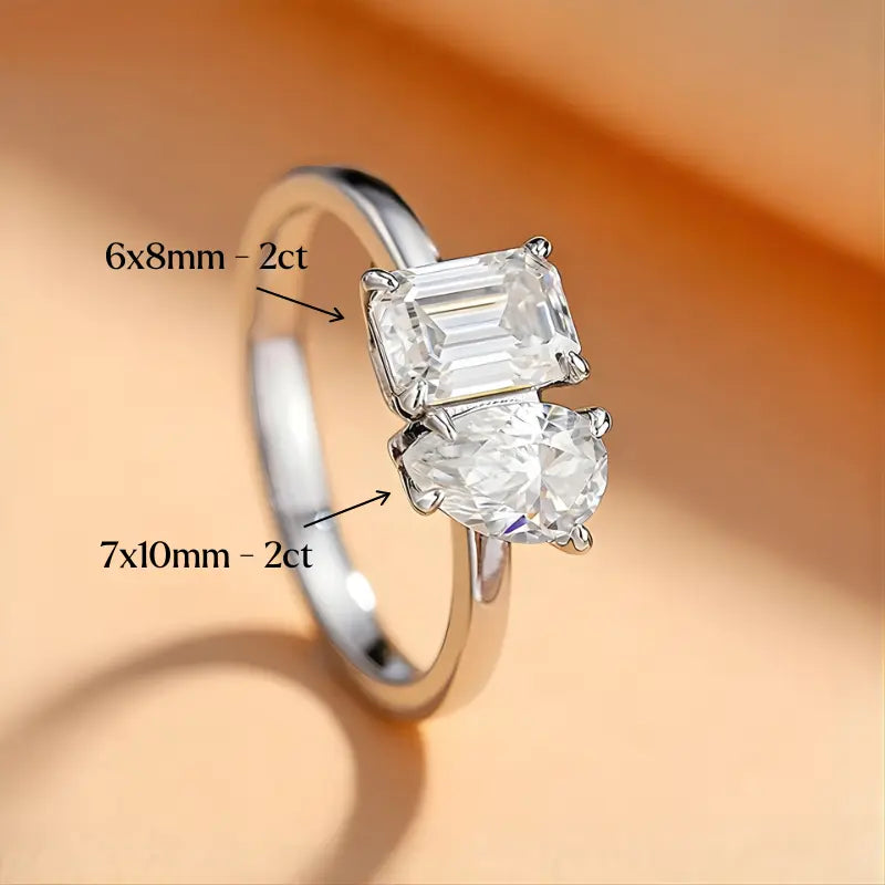 Anel Duas Pedras Moissanite Deluxe Toi et Moi 4CT