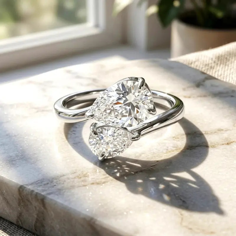 Anel Duas Moissanites Gota Deluxe Toi et Moi 2.8CT