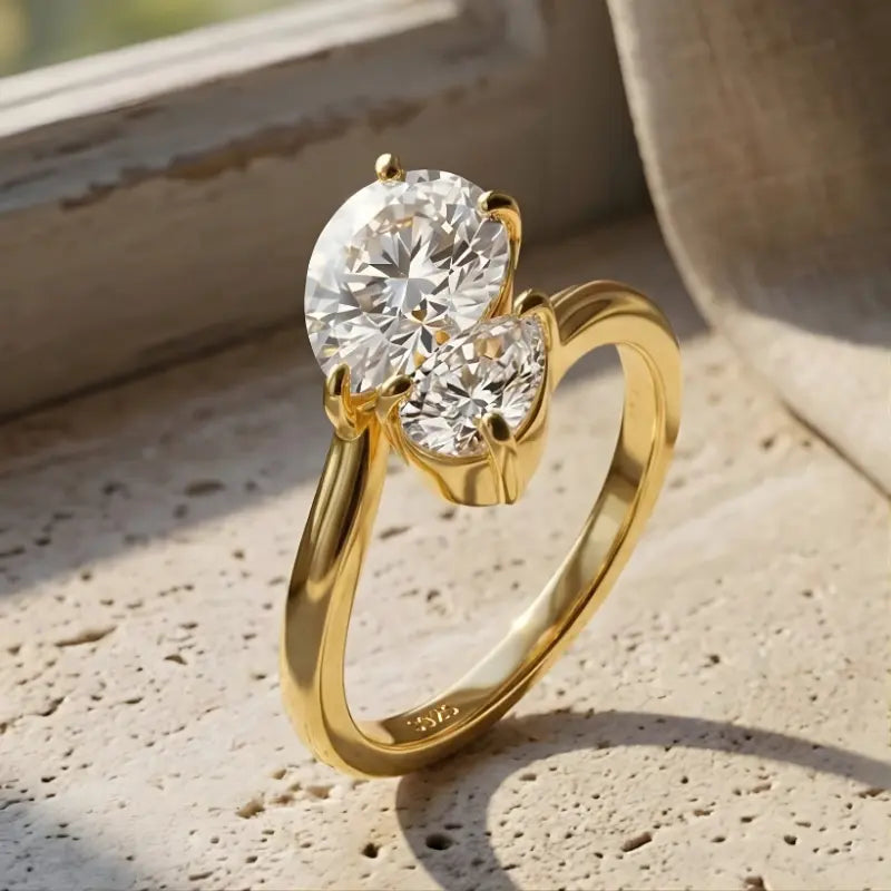 Anel Duas Moissanites Gota Deluxe Toi et Moi 2.8CT
