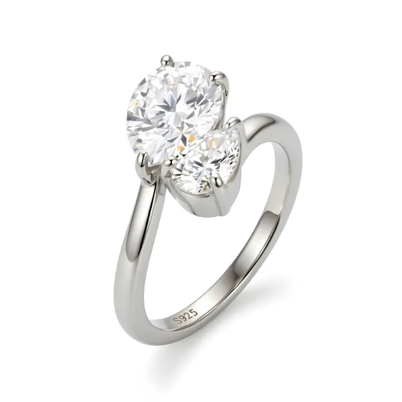 Anel Duas Moissanites Gota Deluxe Toi et Moi 2.8CT