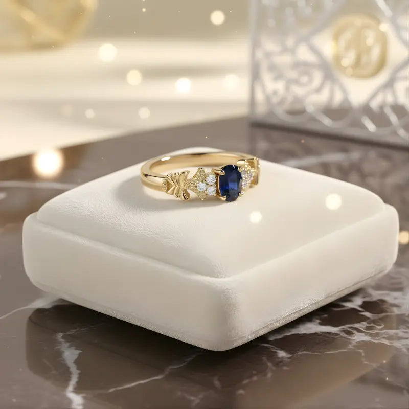 Anel Éclat Bleu com Safira e Moissanite