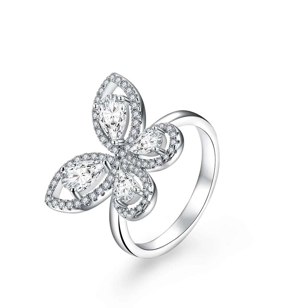 Anel Borboleta Cravejado com Moissanite