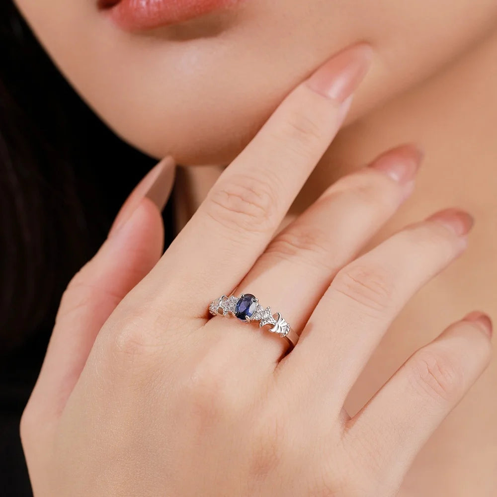 Anel Éclat Bleu com Safira e Moissanite