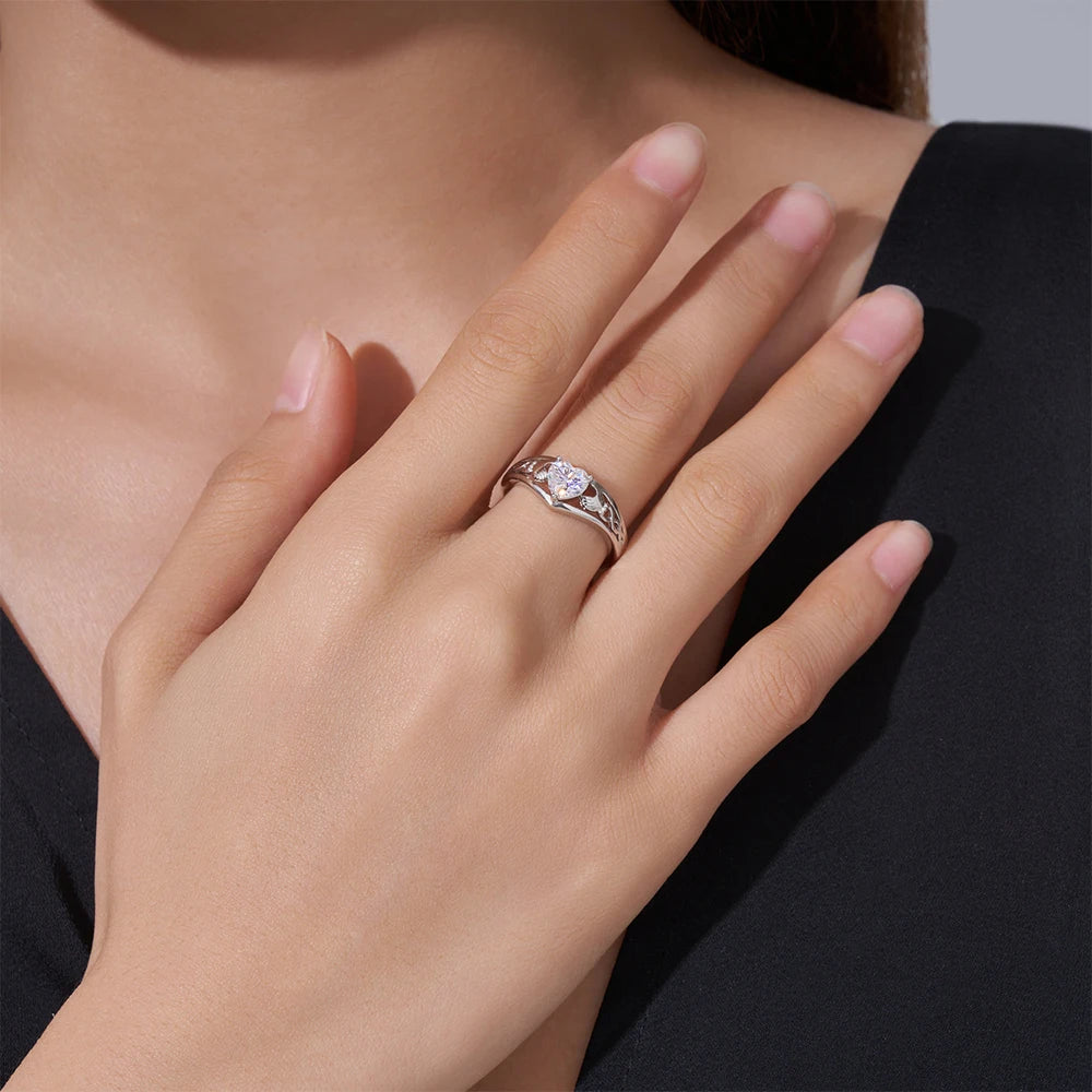 Anel Aurel Prata 925 Moissanite Deluxe Coração