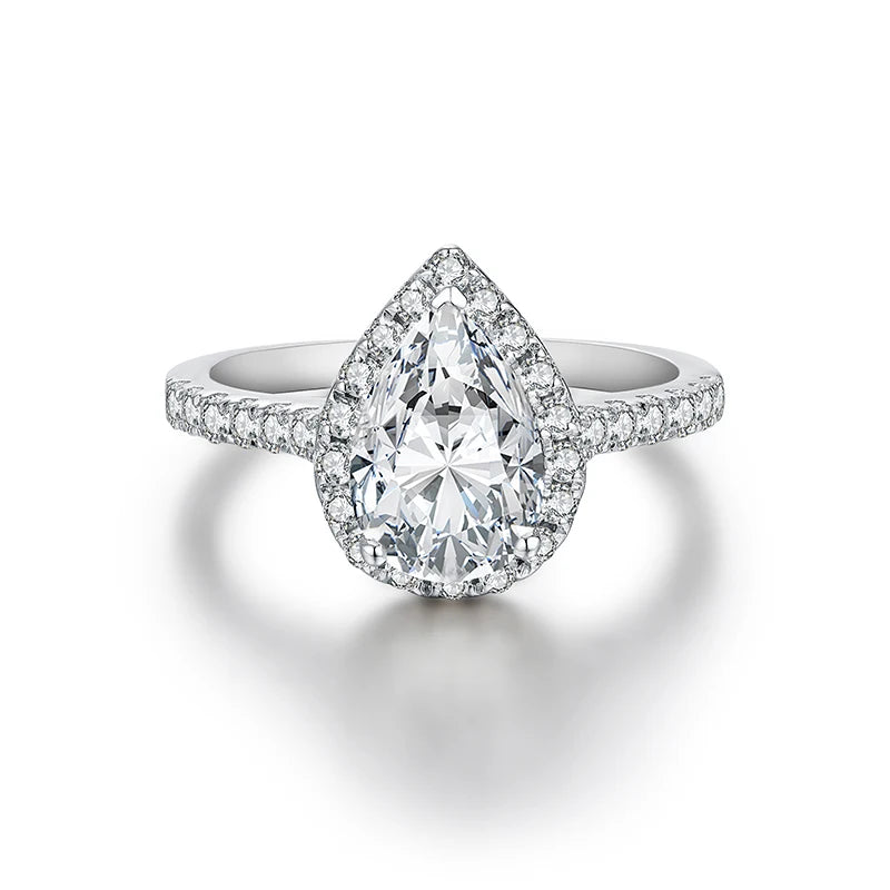 Anel de Noivado Banhado a Ouro Branco 18K e Moissanite Gota 2Ct
