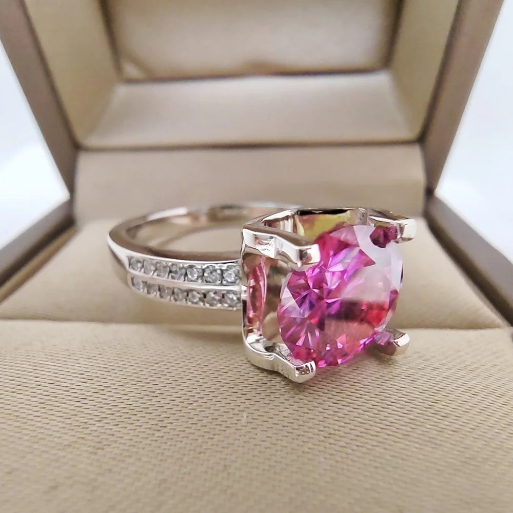 Anel Roséa Prata 925 com Moissanite 3Ct