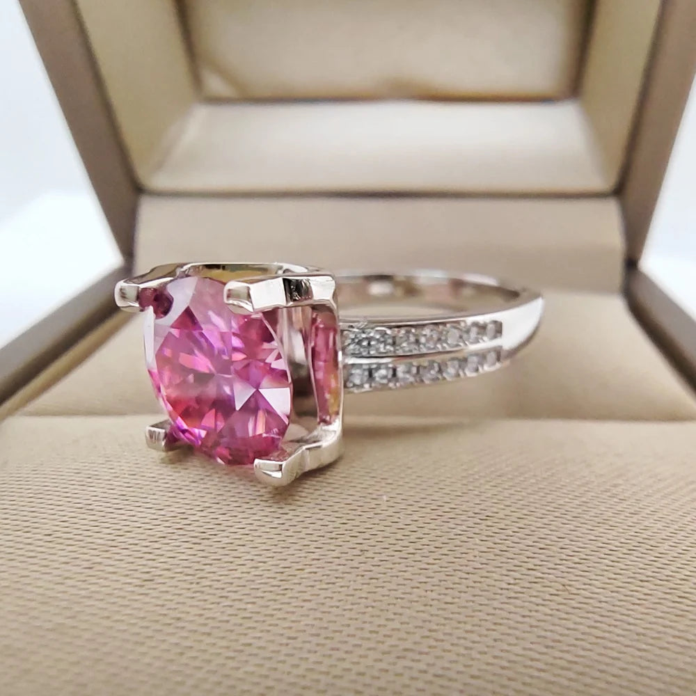 Anel Roséa Prata 925 com Moissanite 3Ct