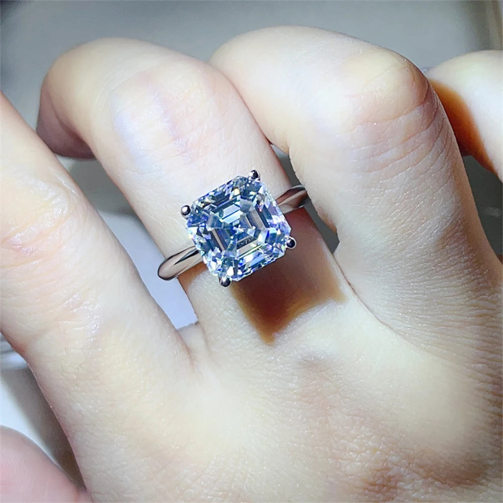 Anel Linor Prata 925 Moissanite Corte Asscher