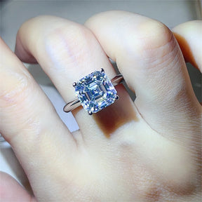 Anel Linor Prata 925 Moissanite Corte Asscher