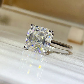 Anel Linor Prata 925 Moissanite Corte Asscher