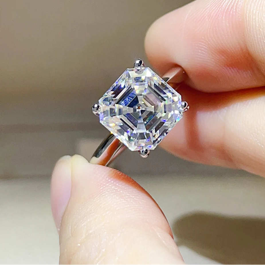 Anel Linor Prata 925 Moissanite Corte Asscher