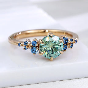 Anel de Noivado Lumera com Moissanite Verde-Azul