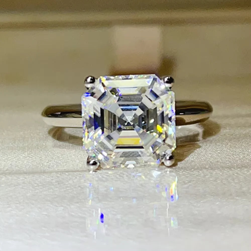 Anel Linor Prata 925 Moissanite Corte Asscher