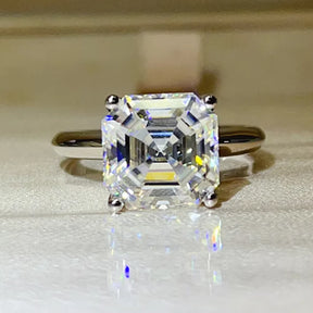 Anel Linor Prata 925 Moissanite Corte Asscher