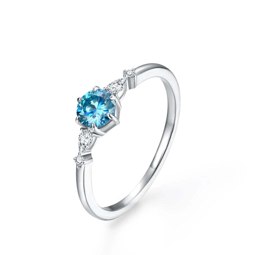 Anel de Noivado Cinderela com Moissanite Azul 0.5Ct 