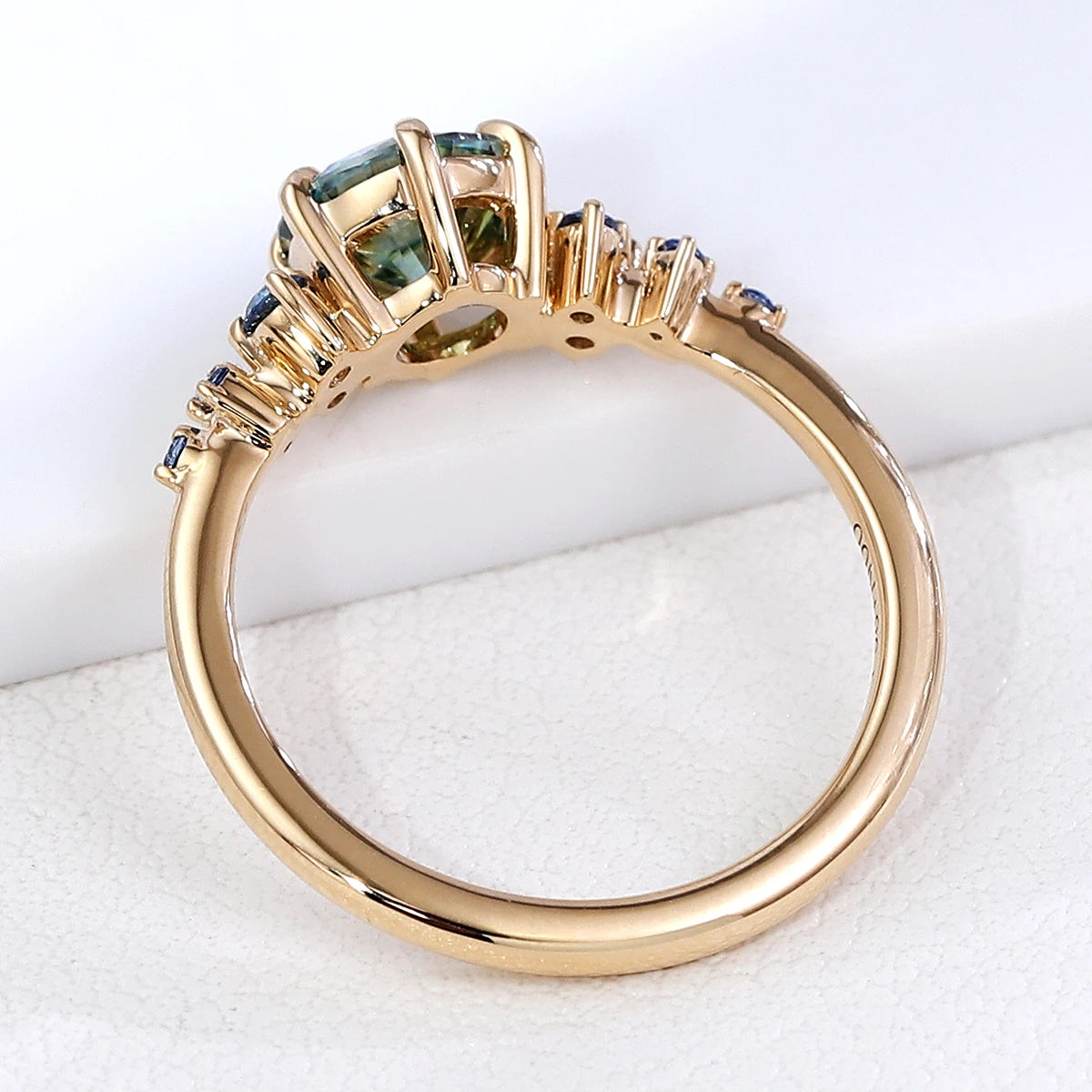 Anel de Noivado Lumera com Moissanite Verde-Azul