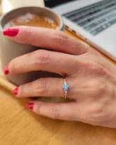 Anel de Noivado Cinderela com Moissanite Azul 0.5Ct