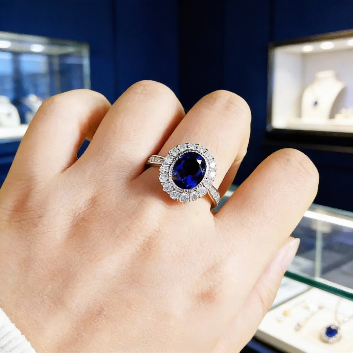 Anel Liora Bleu com Safira e Moissanite